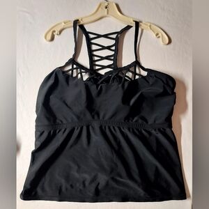 Women's Plus Time and Tru Black Lattice Tankini Swim Top Size: 1X  (14-16W)